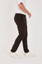 Erkek Jogger Slim Fit Bel Yarım Lastikli Likralı Kumaş Pantolon - Kahverengi