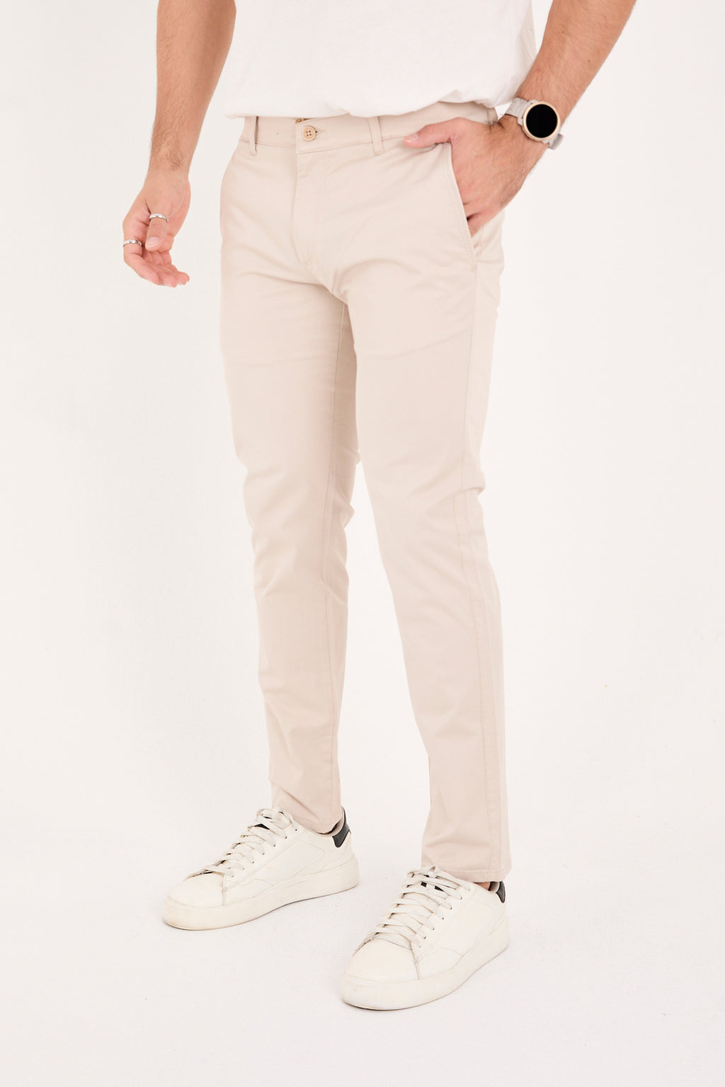 Erkek Slim Fit Dar Kesim Likralı Pamuklu Chino Kanvas Pantolon - Bej