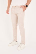 Erkek Slim Fit Dar Kesim Likralı Pamuklu Chino Kanvas Pantolon - Bej