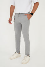 Erkek Jogger Slim Fit Bel Yarım Lastikli Duble Paça Kumaş Pantolon - Gri