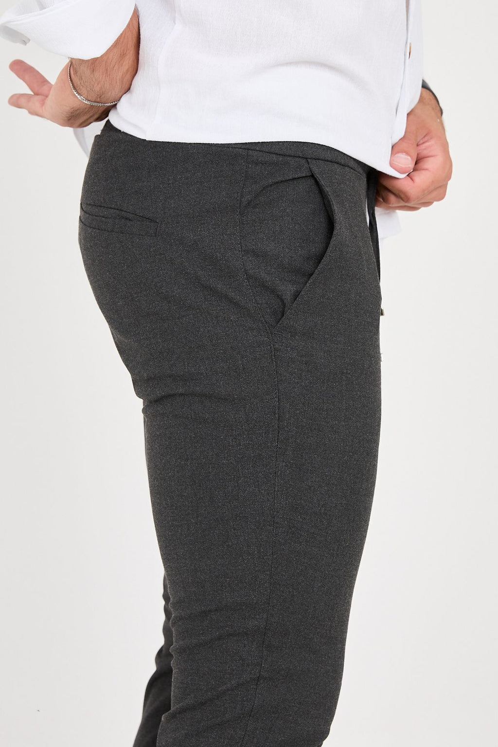 Erkek Jogger Slim Fit Bel Yarım Lastikli Likralı Kumaş Pantolon - Antrasit