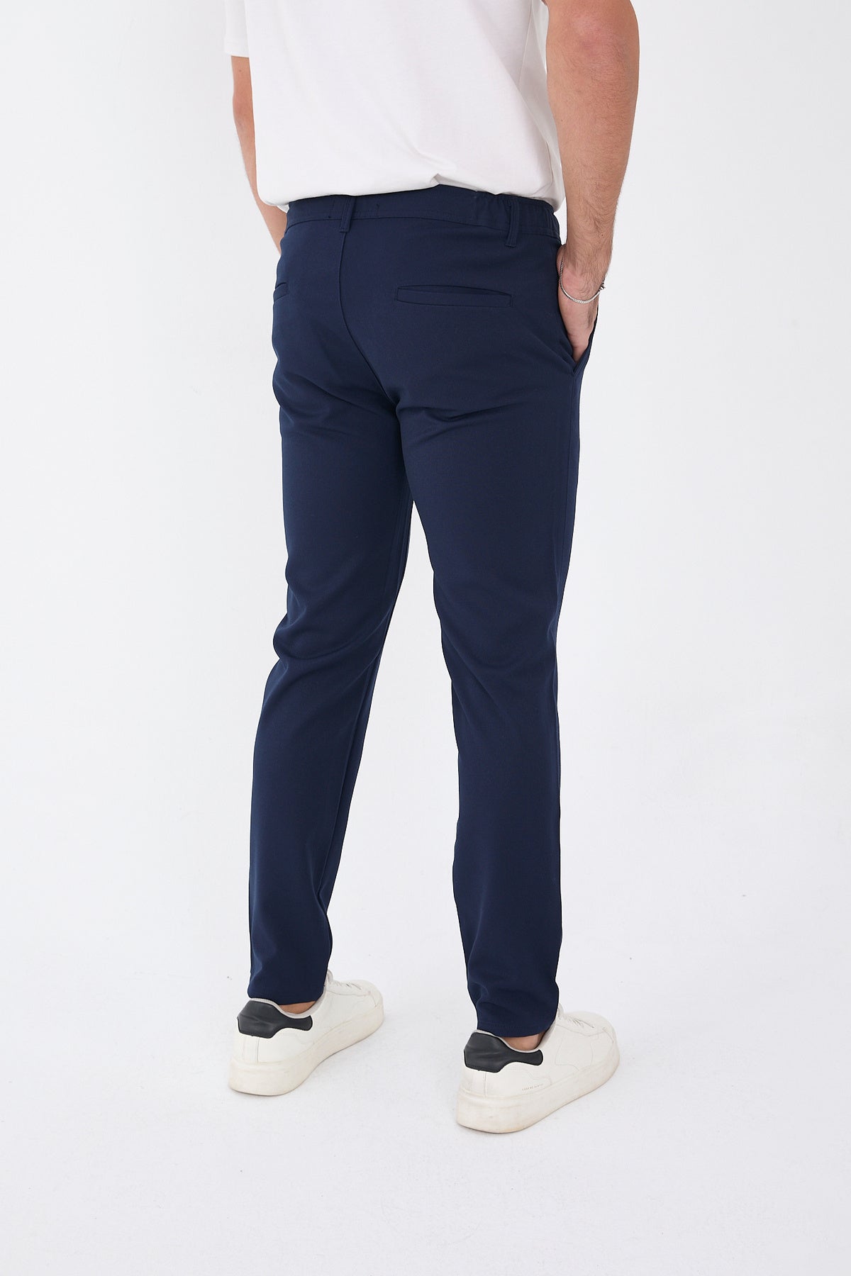 Erkek Kışlık Jogger Slim Fit Bel Yarım Lastikli Kumaş Pantolon - Lacivert