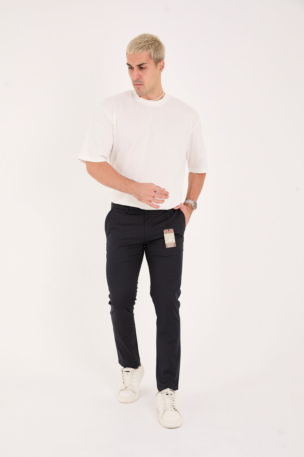 Erkek Slim Fit Dar Kesim Likralı Pamuklu Chino Kanvas Pantolon - Lacivert