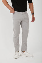Erkek Likralı Slim Fit Chino Pantolon - Açık Gri