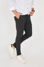 Erkek Jogger Slim Fit Bel Yarım Lastikli Likralı Kumaş Pantolon - Antrasit