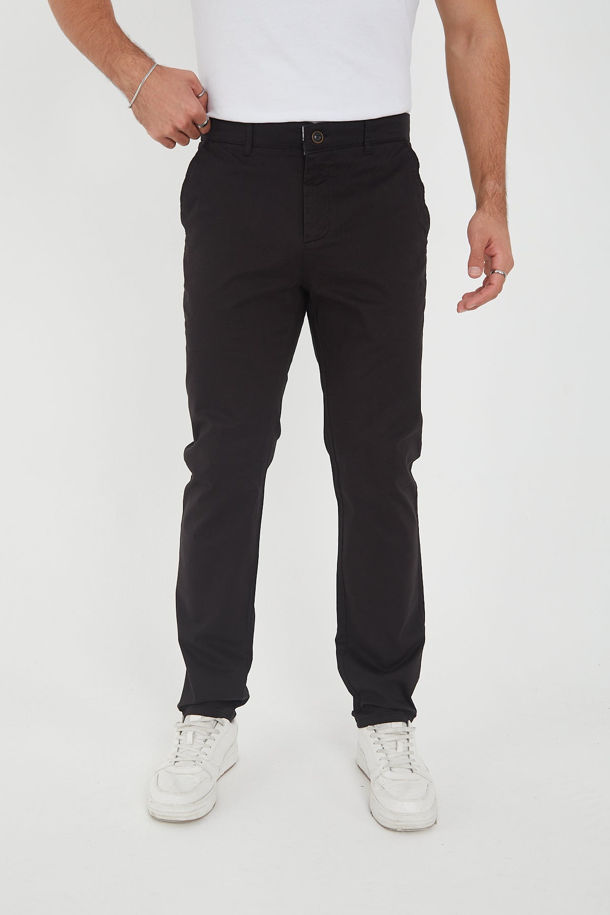 Erkek Kışlık Regular Fit Likralı Gabardin Chino Pantolon - Siyah