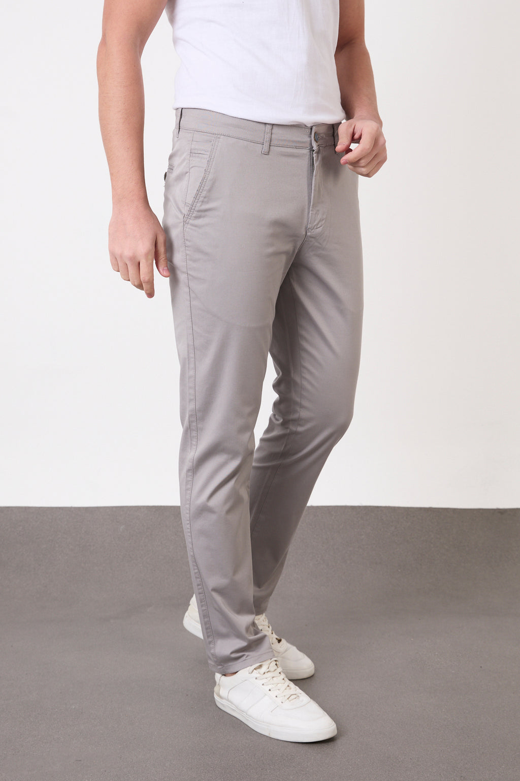 Erkek Regular Fit Geniş Kesim Likralı Pamuklu Chino Kanvas Pantolon - Gri