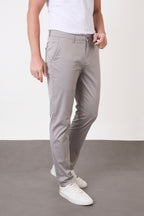 Erkek Regular Fit Geniş Kesim Likralı Pamuklu Chino Kanvas Pantolon - Gri