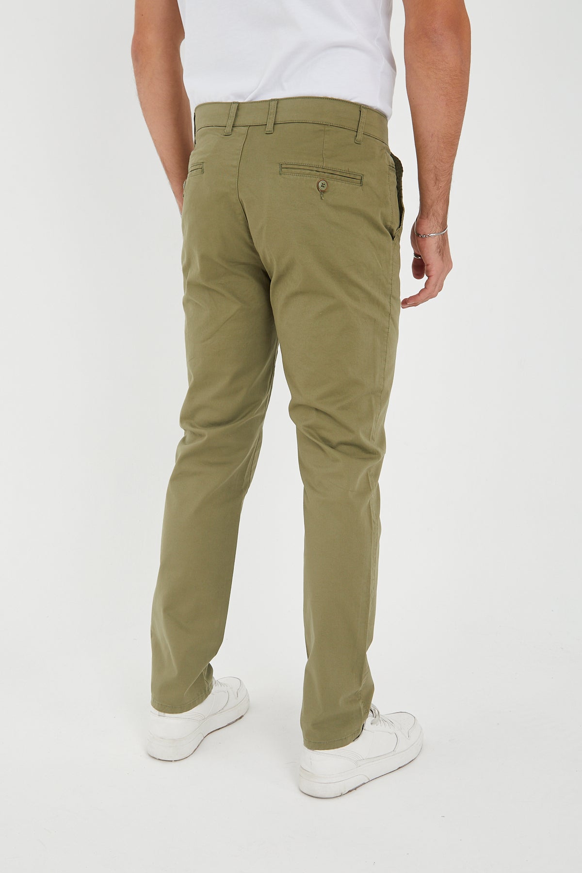 Erkek Kışlık Regular Fit Likralı Gabardin Chino Pantolon - Haki