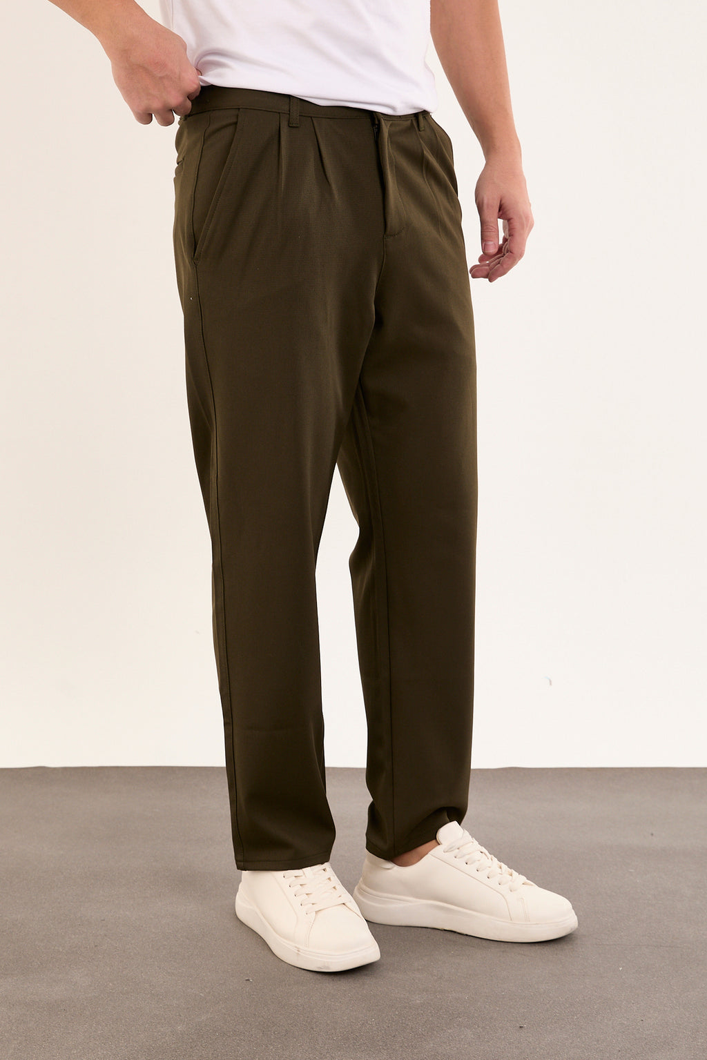 Erkek Kışlık Baggy Likralı Kumaş Pantolon - Haki