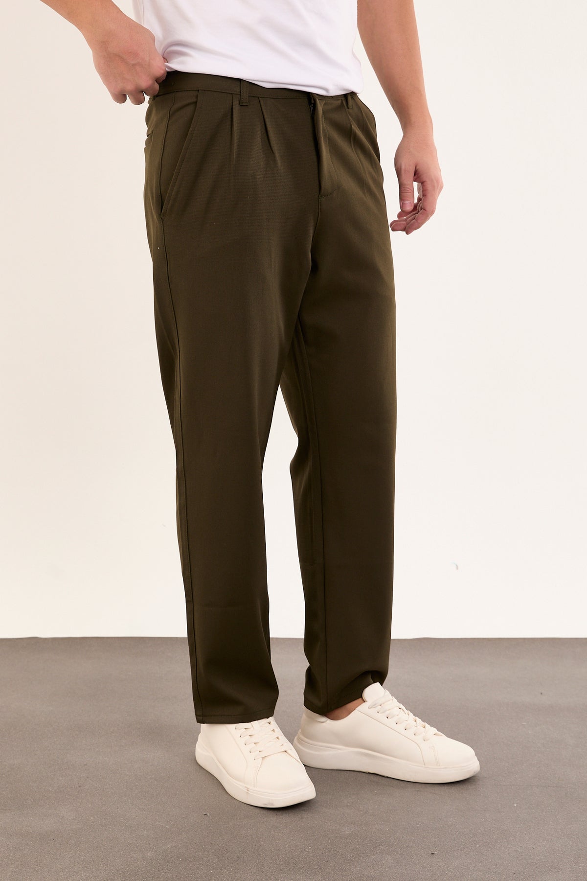 Erkek Kışlık Baggy Likralı Kumaş Pantolon - Haki