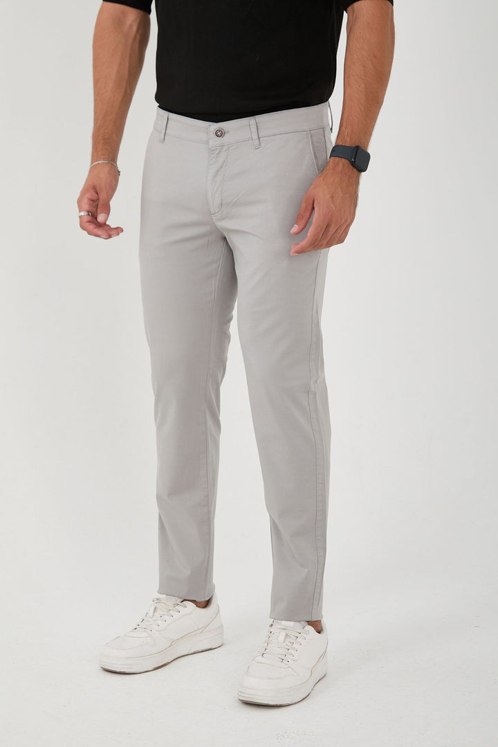 Erkek Likralı Slim Fit Chino Pantolon - Açık Gri