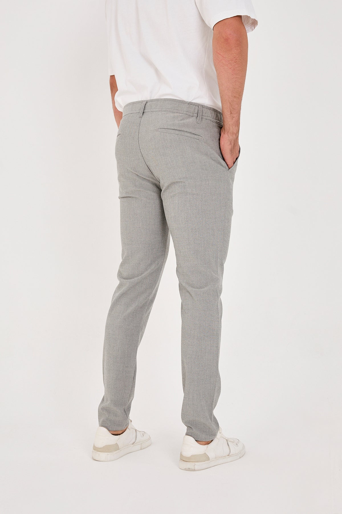 Erkek Gofre Kumaş Likralı Jogger Slim Fit Pantolon - Gri