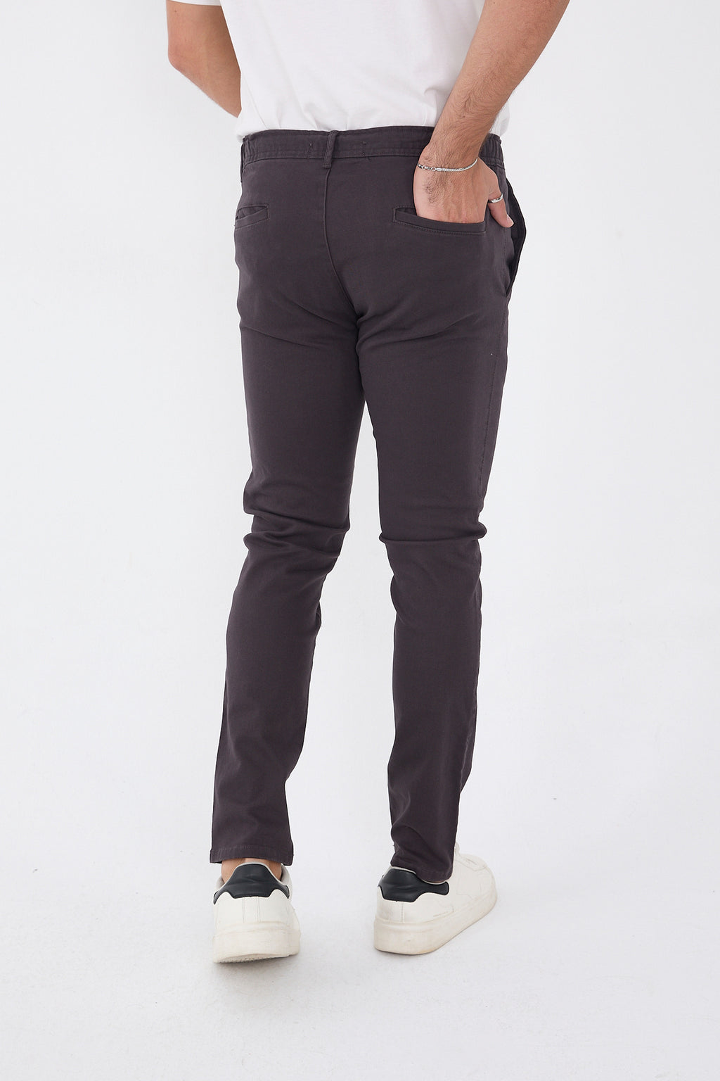 Erkek Mevsimlik Jogger Slim Fit Bel Yarım Lastikli Likralı Keten Pantolon - Antrasit