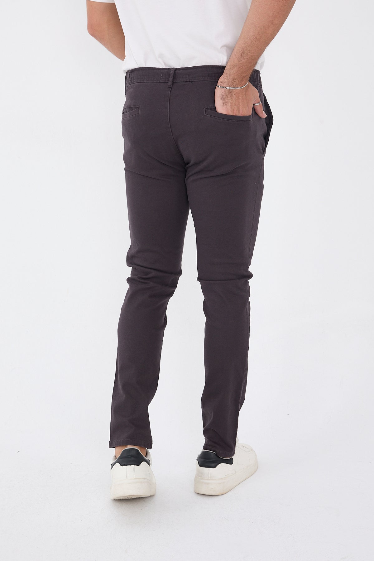 Erkek Mevsimlik Jogger Slim Fit Bel Yarım Lastikli Likralı Keten Pantolon - Antrasit