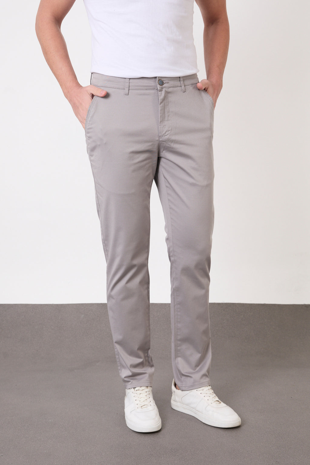 Erkek Regular Fit Geniş Kesim Likralı Pamuklu Chino Kanvas Pantolon - Gri
