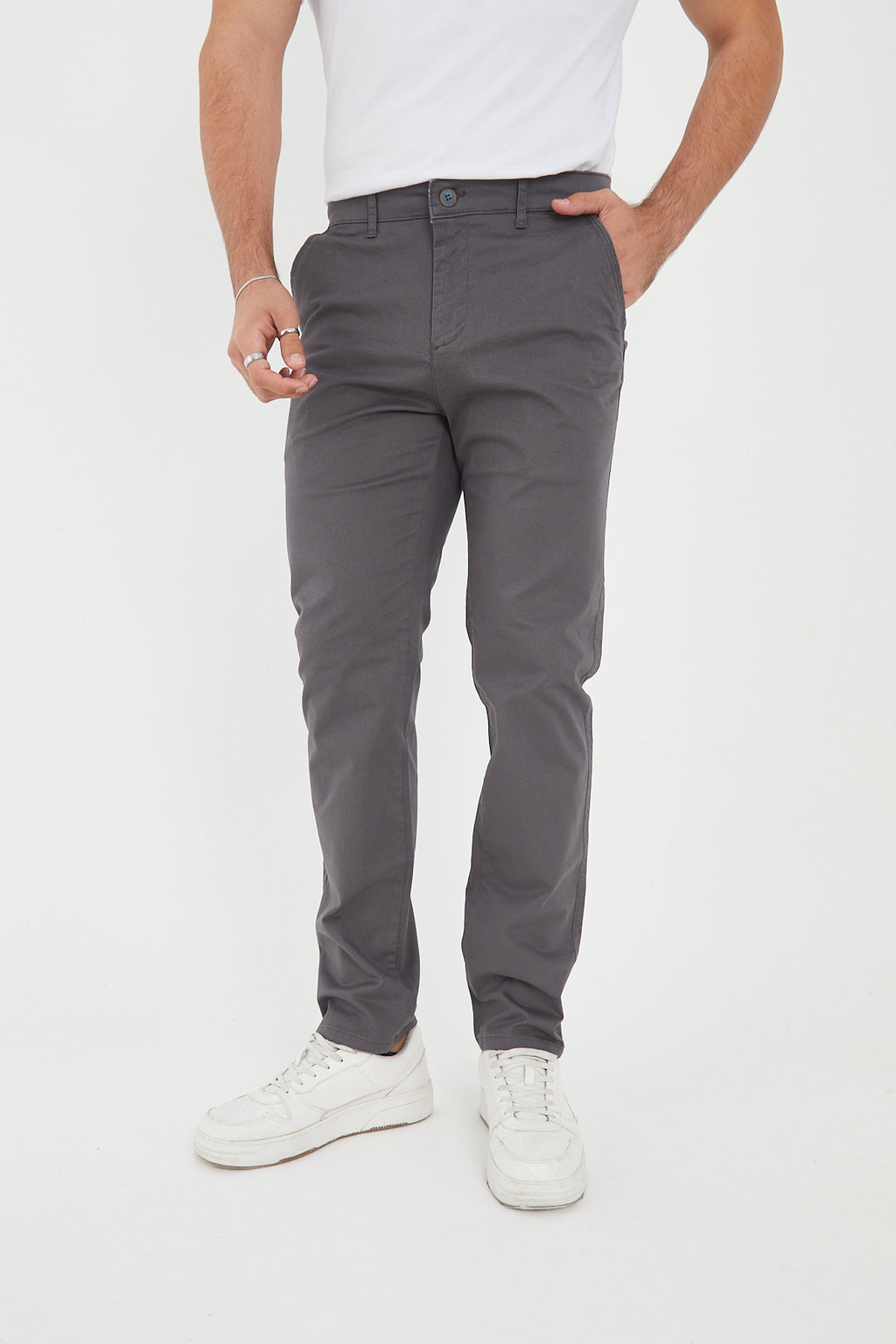 Erkek Kışlık Regular Fit Likralı Gabardin Chino Pantolon - Gri