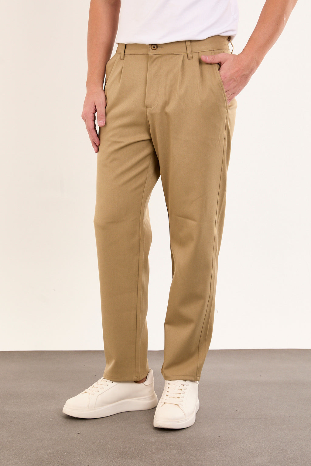 Erkek Kışlık Baggy Likralı Kumaş Pantolon - Vizon