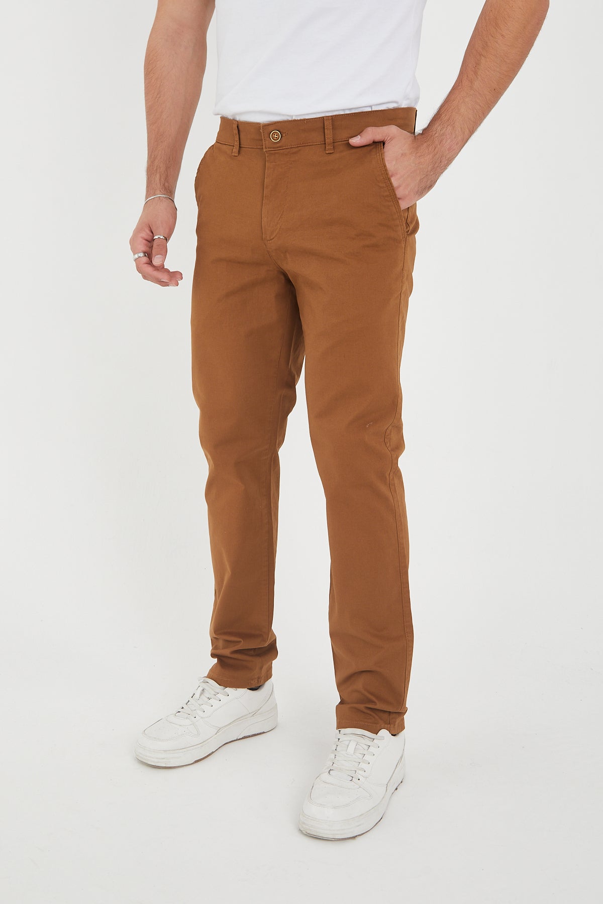Erkek Kışlık Regular Fit Likralı Gabardin Chino Pantolon - Camel