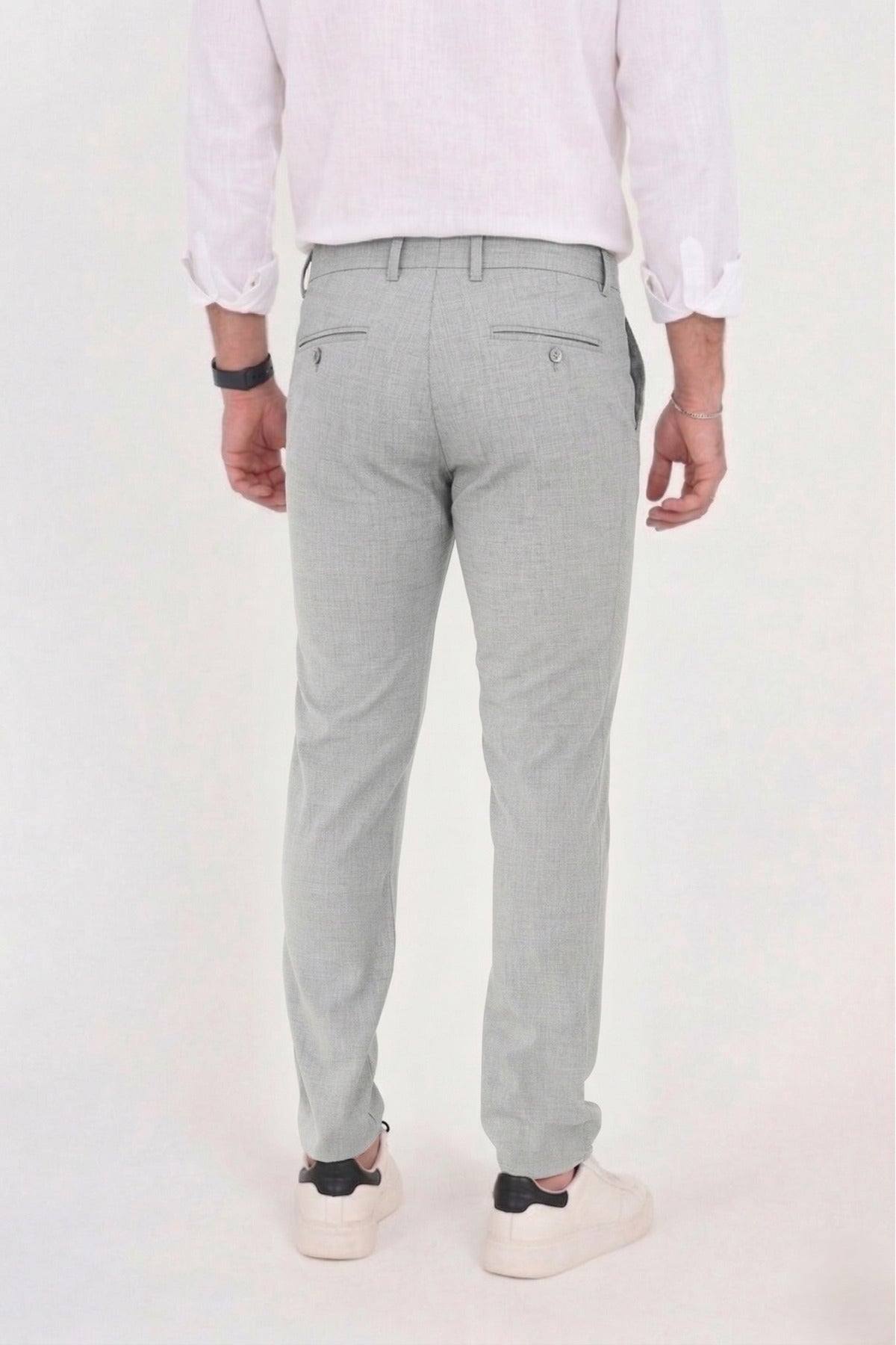 Erkek Comfort Slim Fit Esnek Dokuma Kumaş Pantolon - Gri