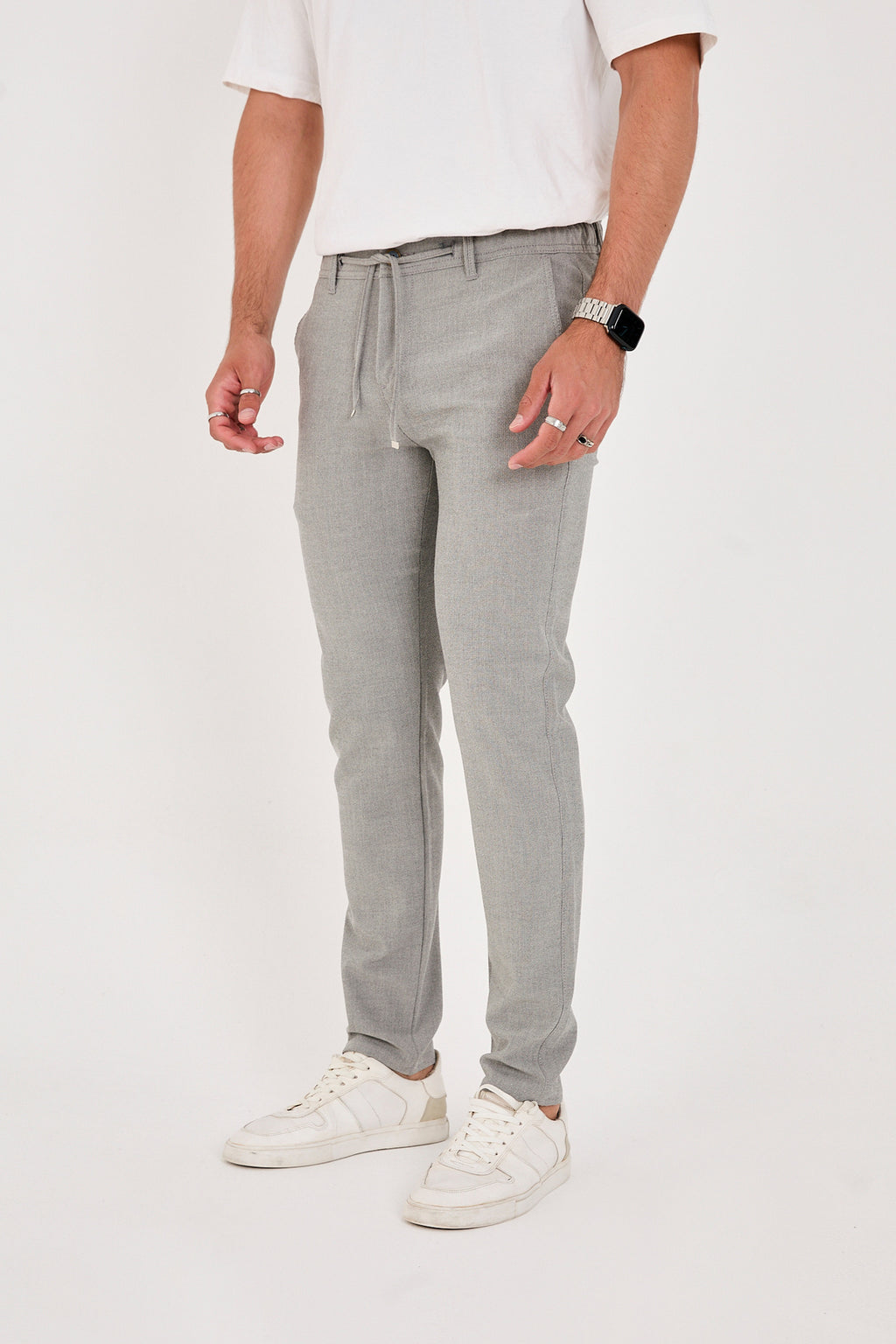 Erkek Gofre Kumaş Likralı Jogger Slim Fit Pantolon - Gri