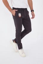 Erkek Mevsimlik Jogger Slim Fit Bel Yarım Lastikli Likralı Keten Pantolon - Antrasit