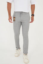 Erkek Jogger Slim Fit Bel Yarım Lastikli Duble Paça Kumaş Pantolon - Gri