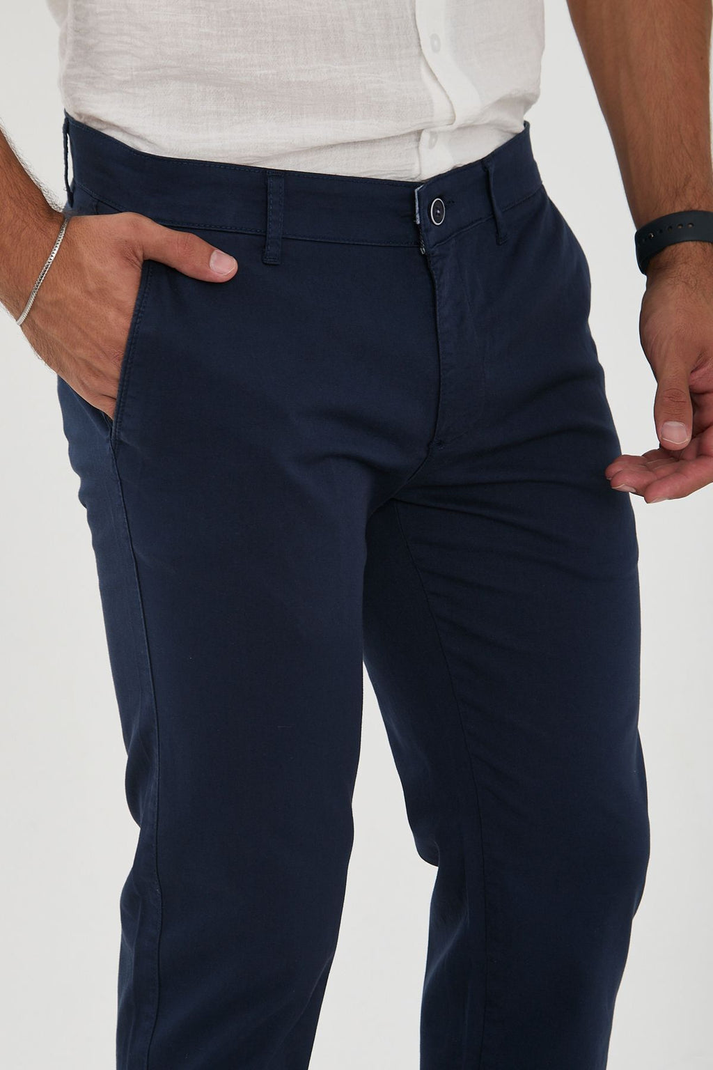Erkek Likralı Slim Fit Chino Pantolon - Lacivert