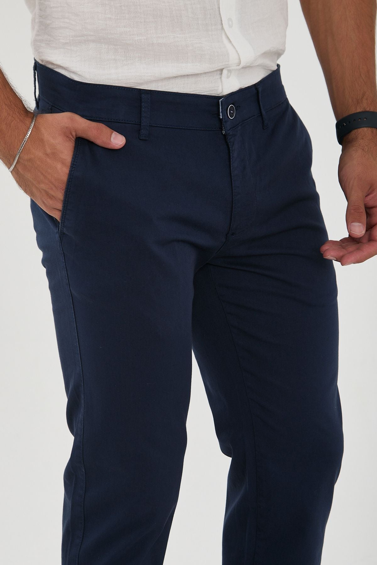 Erkek Likralı Slim Fit Chino Pantolon - Lacivert