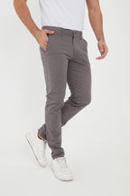 Erkek Kışlık Slim Fit Likralı Chino Pantolon - Gri