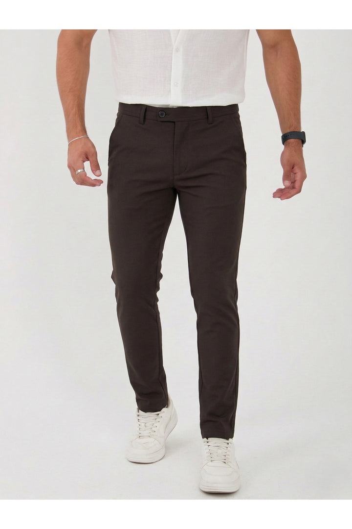 Erkek Comfort Slim Fit Esnek Dokuma Kumaş Pantolon - Kahverengi