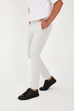 Erkek Jogger Slim Fit Bel Yarım Lastikli Likralı Kumaş Pantolon - Açık Gri