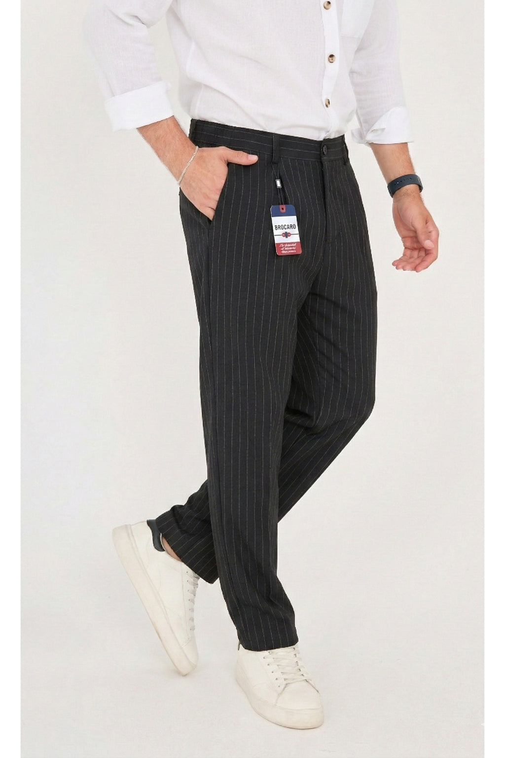 Erkek Çizgili Gofre Baggy Pantolon - Siyah