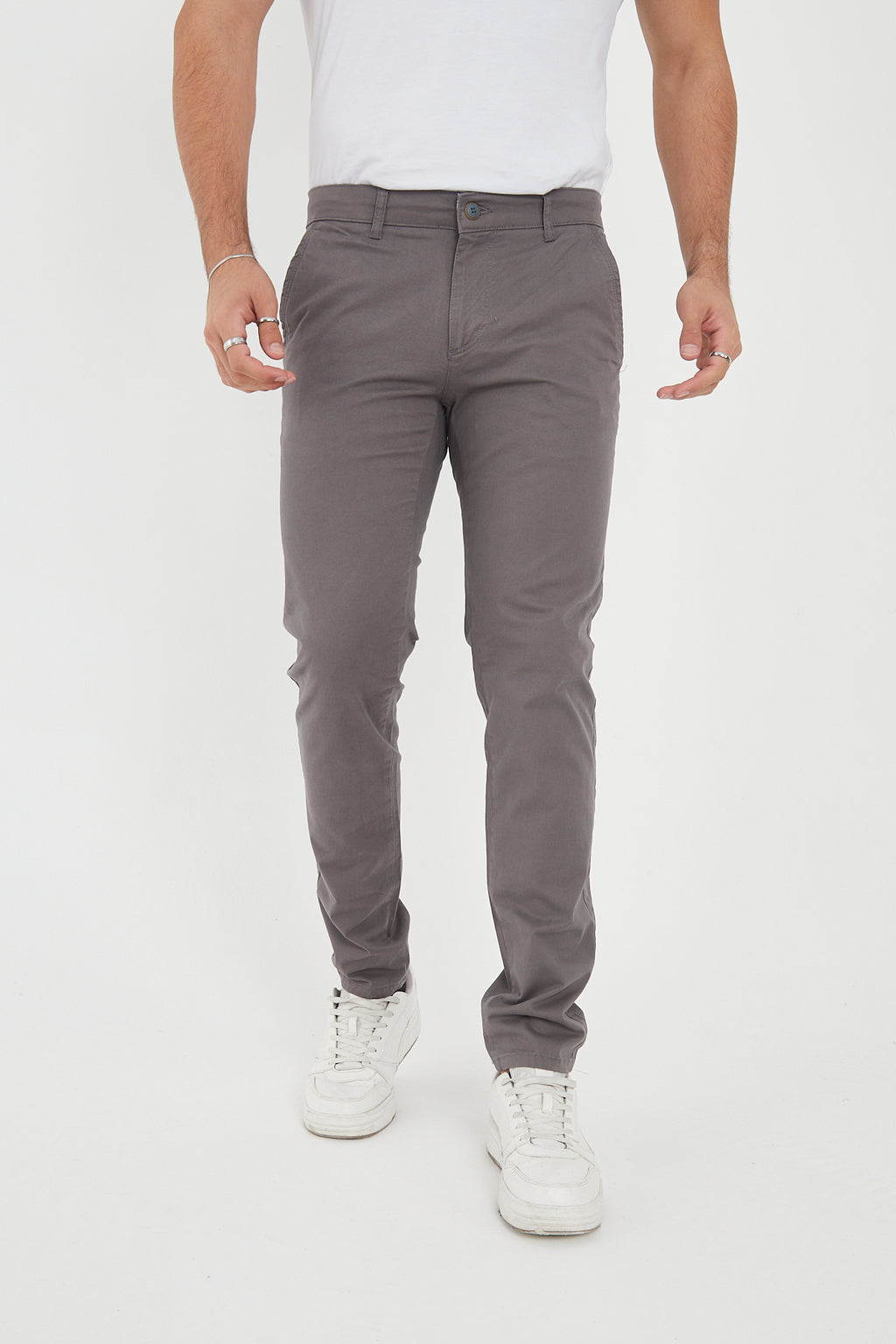 Erkek Kışlık Slim Fit Likralı Chino Pantolon - Gri