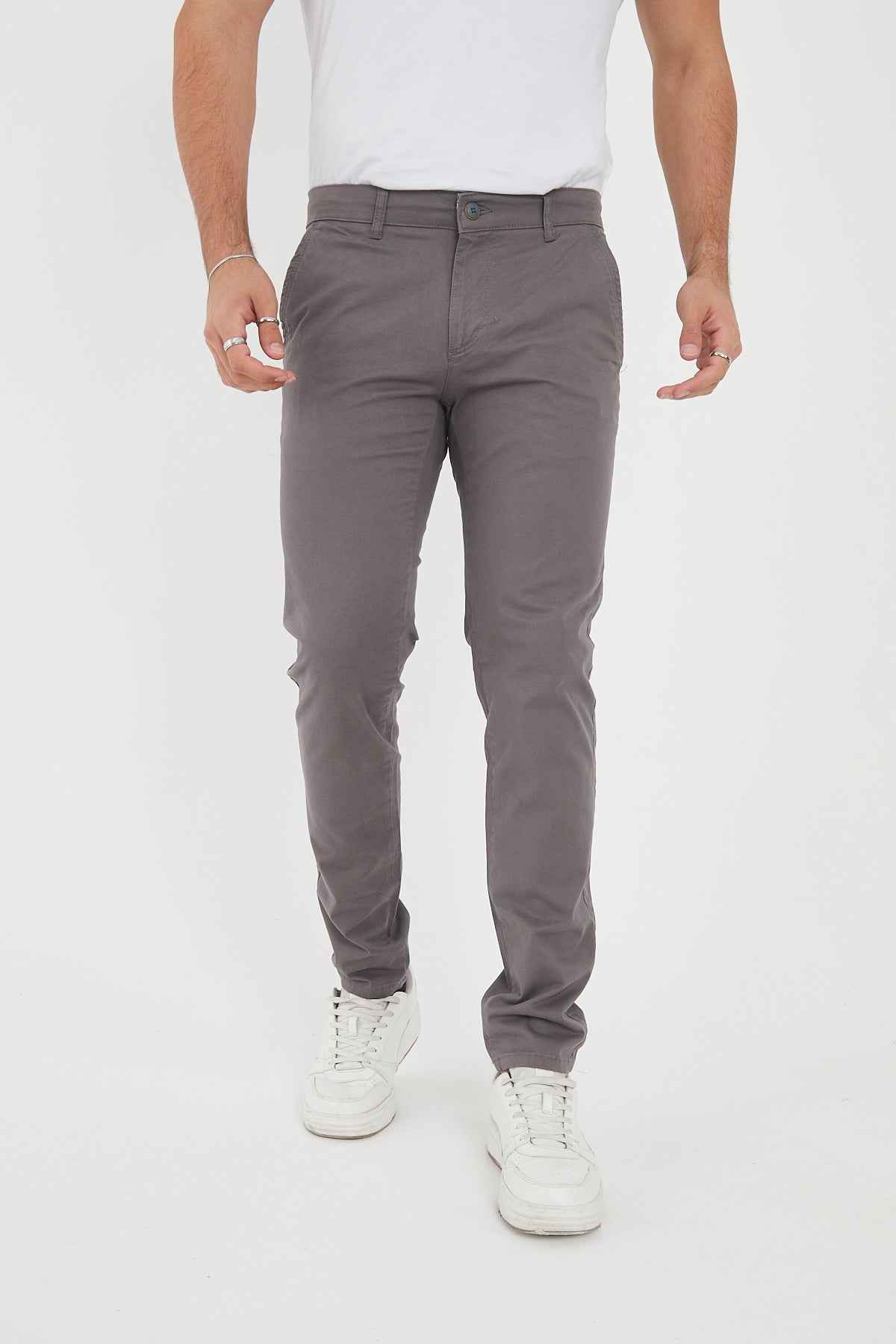 Erkek Kışlık Slim Fit Likralı Chino Pantolon - Gri