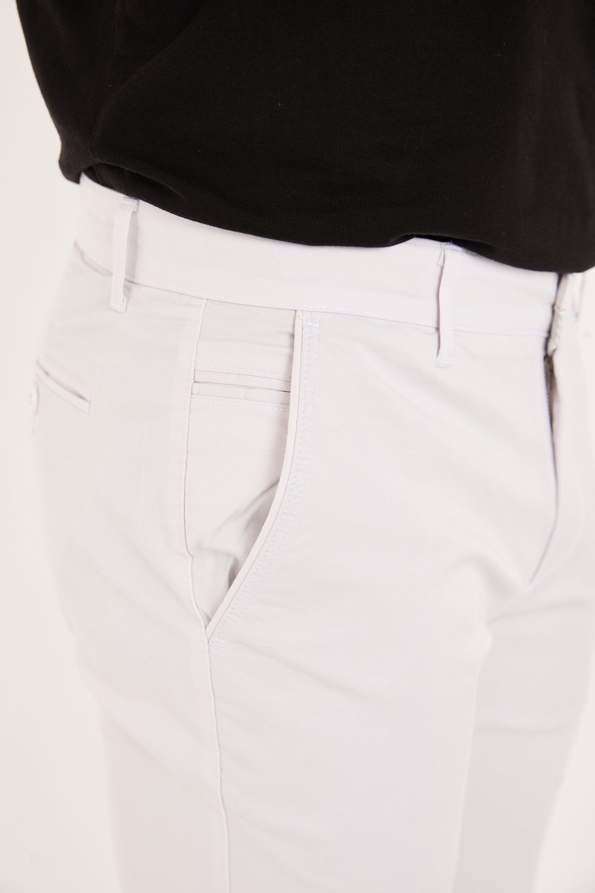 Erkek Slim Fit Dar Kesim Likralı Pamuklu Chino Kanvas Pantolon - Taş