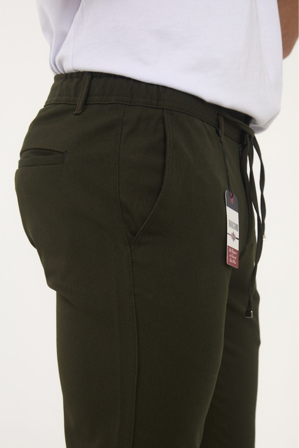 Erkek Kışlık Jogger Slim Fit Bel Yarım Lastikli Kumaş Pantolon - Haki