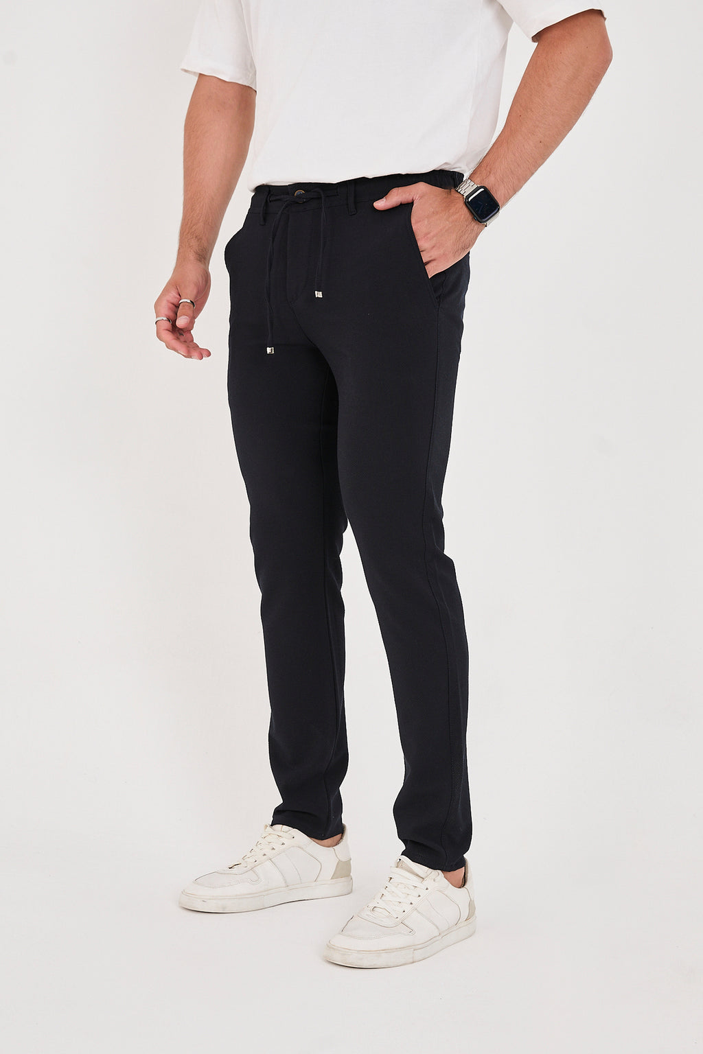 Erkek Gofre Kumaş Likralı Jogger Slim Fit Pantolon - Lacivert