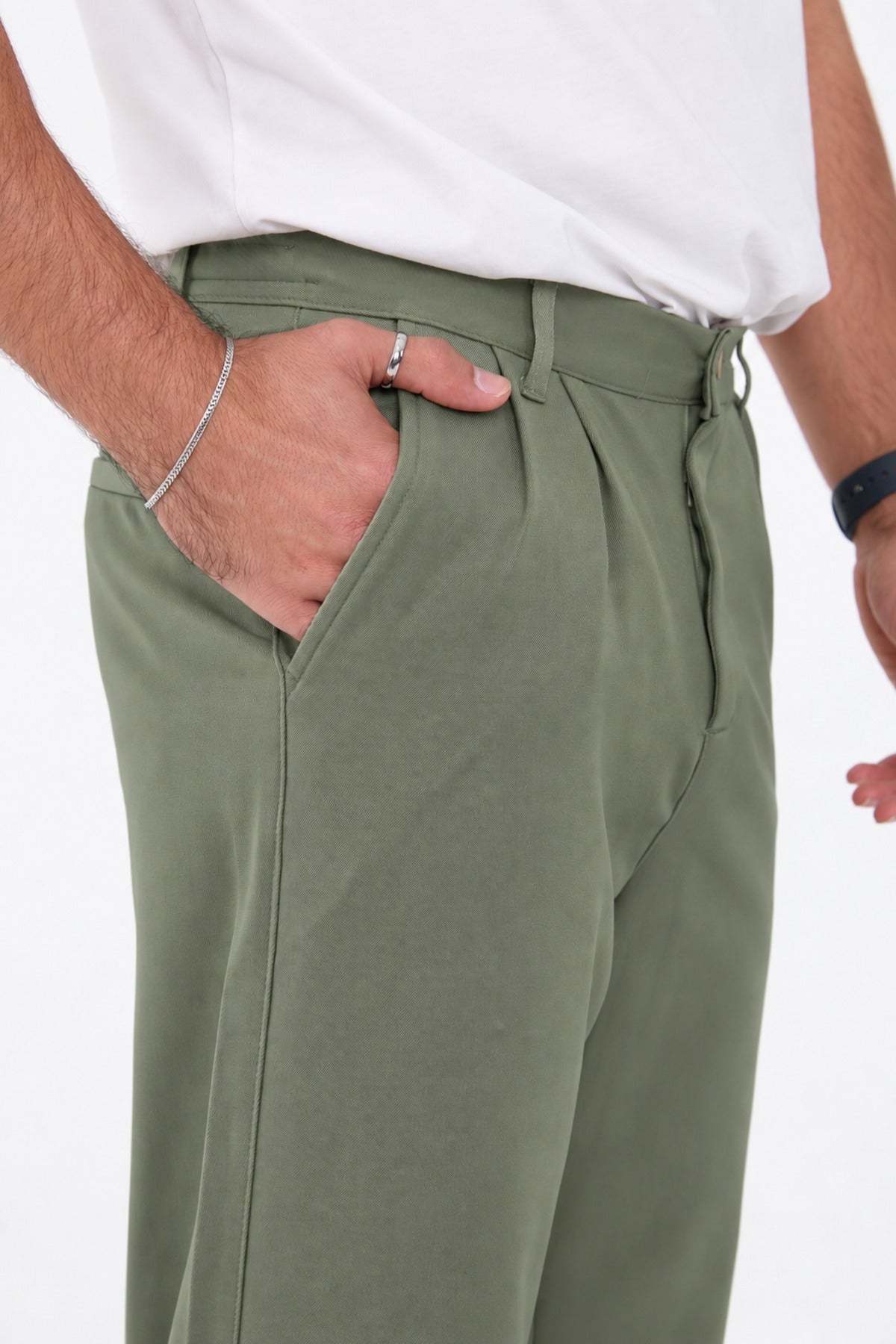 Erkek Kışlık Baggy Likralı Kumaş Pantolon - Çağla