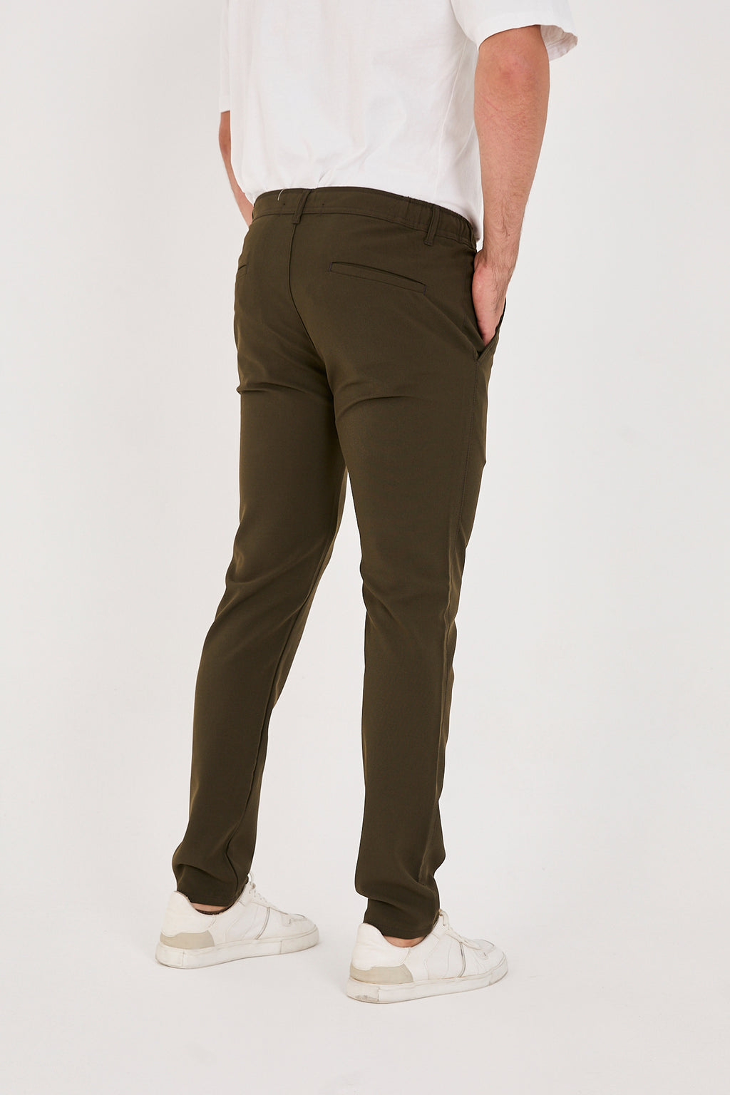 Erkek Jogger Slim Fit Bel Yarım Lastikli Likralı Kumaş Pantolon - Haki