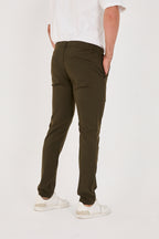 Erkek Jogger Slim Fit Bel Yarım Lastikli Likralı Kumaş Pantolon - Haki