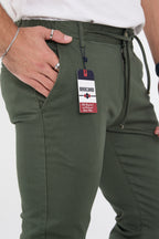 Erkek Mevsimlik Jogger Slim Fit Bel Yarım Lastikli Likralı Keten Pantolon - Haki