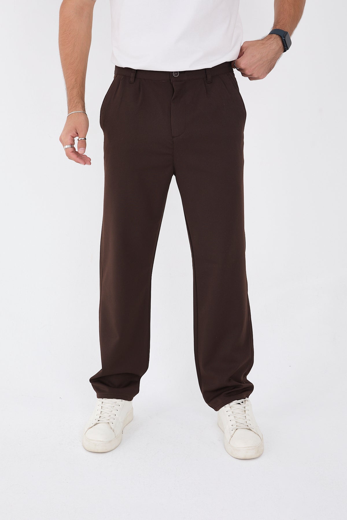 Erkek Kışlık Baggy Likralı Kumaş Pantolon - Kahverengi