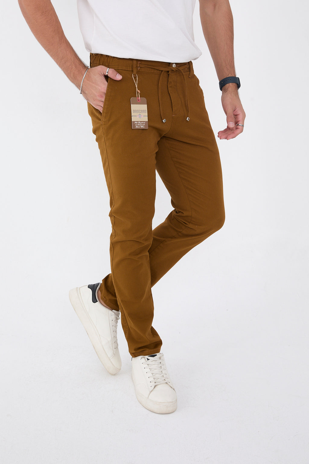 Erkek Mevsimlik Jogger Slim Fit Bel Yarım Lastikli Likralı Keten Pantolon - Camel